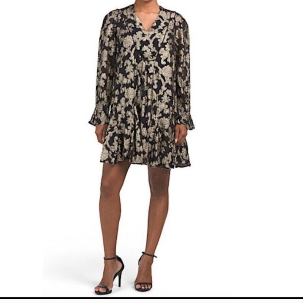 Anthropology Gold Embroidered Tunic Dress